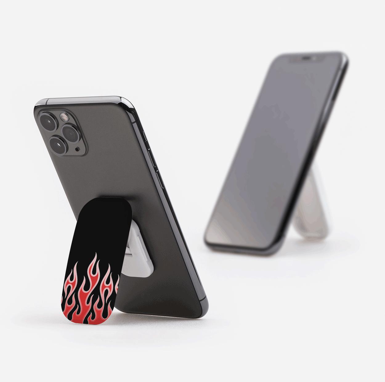 Red Flames Black Phone Stand