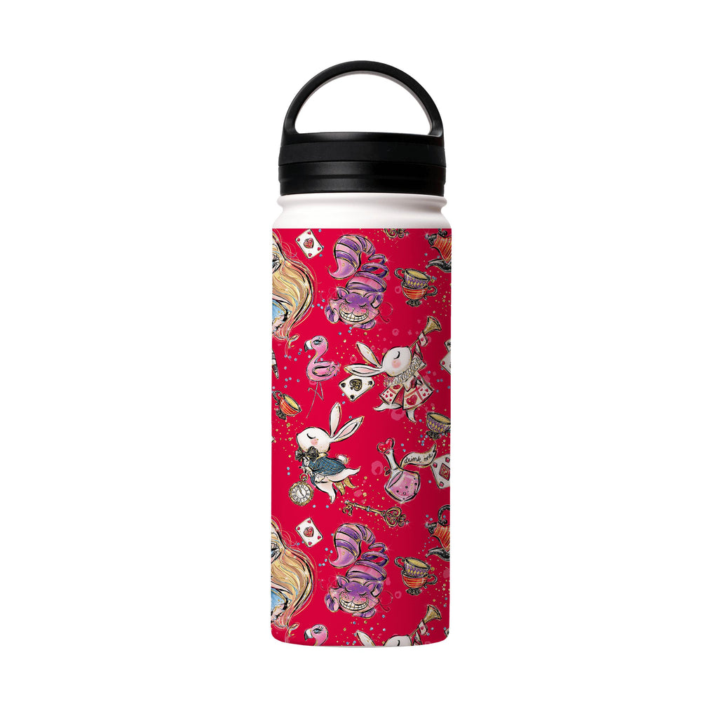 Water Bottles-Red Alice Insulated Stainless Steel Water Bottle-18oz (530ml)-handle cap-Insulated Steel Water Bottle Our insulated stainless steel bottle comes in 3 sizes- Small 12oz (350ml), Medium 18oz (530ml) and Large 32oz (945ml) . It comes with a leak proof cap Keeps water cool for 24 hours Also keeps things warm for up to 12 hours Choice of 3 lids ( Sport Cap, Handle Cap, Flip Cap ) for easy carrying Dishwasher Friendly Lightweight, durable and easy to carry Reusable, so it's safe for the 