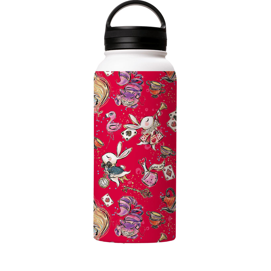 Water Bottles-Red Alice Insulated Stainless Steel Water Bottle-32oz (945ml)-handle cap-Insulated Steel Water Bottle Our insulated stainless steel bottle comes in 3 sizes- Small 12oz (350ml), Medium 18oz (530ml) and Large 32oz (945ml) . It comes with a leak proof cap Keeps water cool for 24 hours Also keeps things warm for up to 12 hours Choice of 3 lids ( Sport Cap, Handle Cap, Flip Cap ) for easy carrying Dishwasher Friendly Lightweight, durable and easy to carry Reusable, so it's safe for the 