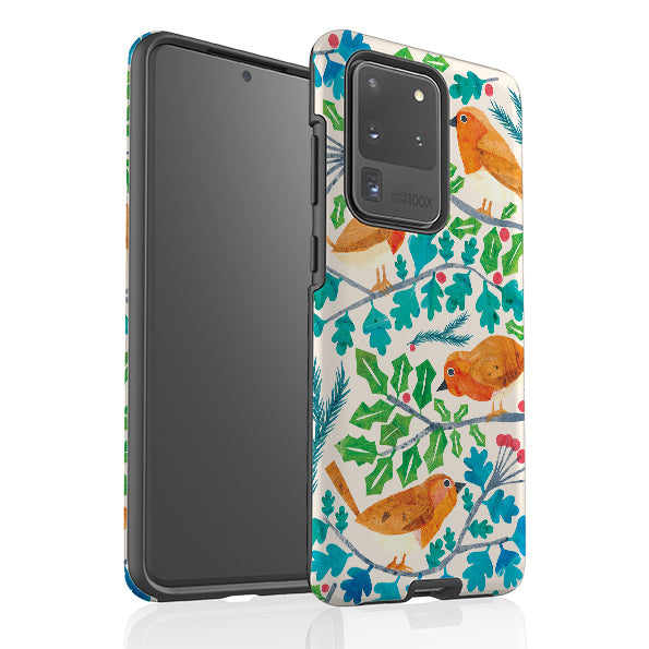 Samsung phone case-Robins By Tracey English-Product Details Raised bevel to protect screen from scratches. Impact resistant polycarbonate shell and shock absorbing inner TPU liner. Secure fit with design wrapping around side of the case and full access to ports. Compatible with Qi-standard wireless charging. Thickness 1/8 inch (3mm), weight 30g. Compatibility See drop down menu for options, please select the right case as we print to order.-Stringberry