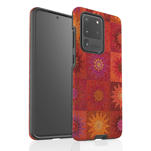 Samsung phone case-African Suns By Jehane-Product Details Raised bevel to protect screen from scratches. Impact resistant polycarbonate shell and shock absorbing inner TPU liner. Secure fit with design wrapping around side of the case and full access to ports. Compatible with Qi-standard wireless charging. Thickness 1/8 inch (3mm), weight 30g. Compatibility See drop down menu for options, please select the right case as we print to order.-Stringberry