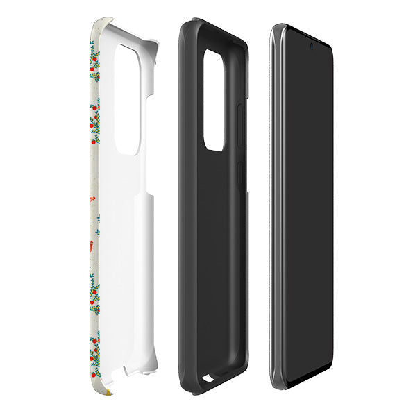 Samsung phone case-Apple Trees And Chickens Cream By Katherine Quinn-Product Details Raised bevel to protect screen from scratches. Impact resistant polycarbonate shell and shock absorbing inner TPU liner. Secure fit with design wrapping around side of the case and full access to ports. Compatible with Qi-standard wireless charging. Thickness 1/8 inch (3mm), weight 30g. Compatibility See drop down menu for options, please select the right case as we print to order.-Stringberry