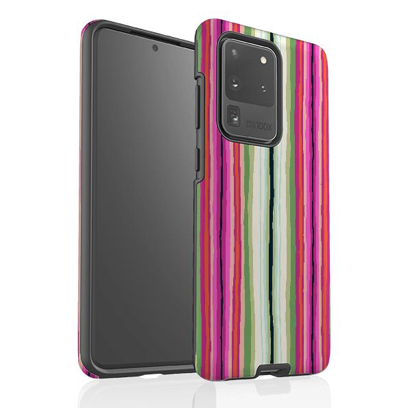 Samsung phone case-Atelier Stripe Windflower By Sarah Campbell-Product Details Raised bevel to protect screen from scratches. Impact resistant polycarbonate shell and shock absorbing inner TPU liner. Secure fit with design wrapping around side of the case and full access to ports. Compatible with Qi-standard wireless charging. Thickness 1/8 inch (3mm), weight 30g. Compatibility See drop down menu for options, please select the right case as we print to order.-Stringberry