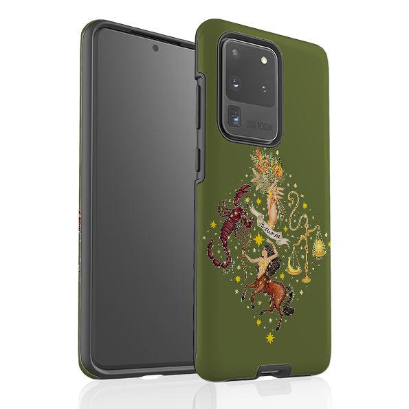 Samsung phone case-Autumn Zodiac By Catherine Rowe-Product Details Raised bevel to protect screen from scratches. Impact resistant polycarbonate shell and shock absorbing inner TPU liner. Secure fit with design wrapping around side of the case and full access to ports. Compatible with Qi-standard wireless charging. Thickness 1/8 inch (3mm), weight 30g. Compatibility See drop down menu for options, please select the right case as we print to order.-Stringberry