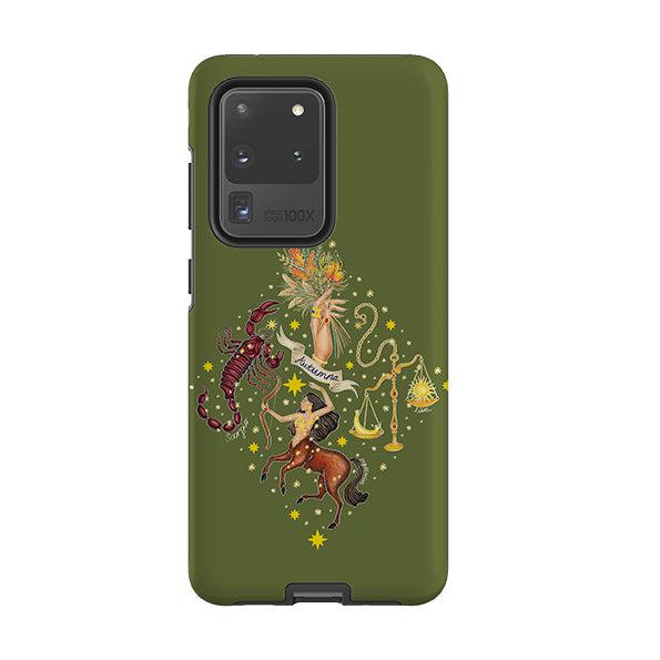 Samsung phone case-Autumn Zodiac By Catherine Rowe-Product Details Raised bevel to protect screen from scratches. Impact resistant polycarbonate shell and shock absorbing inner TPU liner. Secure fit with design wrapping around side of the case and full access to ports. Compatible with Qi-standard wireless charging. Thickness 1/8 inch (3mm), weight 30g. Compatibility See drop down menu for options, please select the right case as we print to order.-Stringberry