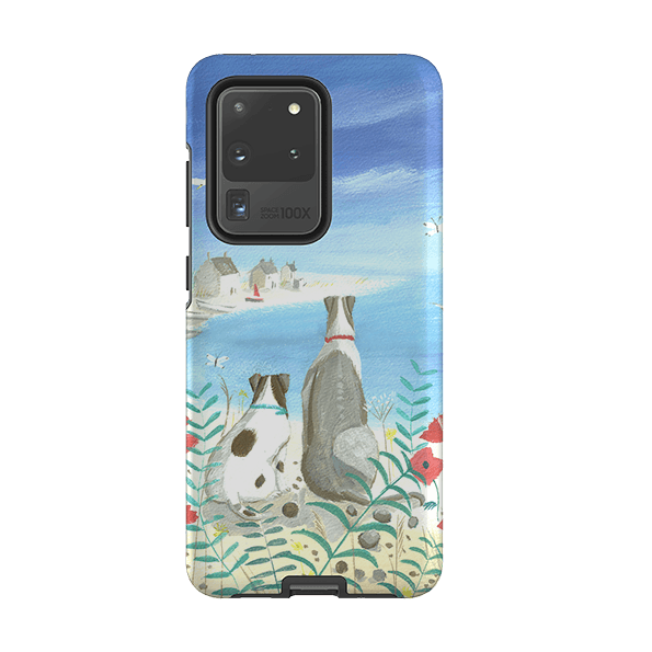 Samsung phone case-Beach Dogs By Mary Stubberfield-Product Details Raised bevel to protect screen from scratches. Impact resistant polycarbonate shell and shock absorbing inner TPU liner. Secure fit with design wrapping around side of the case and full access to ports. Compatible with Qi-standard wireless charging. Thickness 1/8 inch (3mm), weight 30g. Compatibility See drop down menu for options, please select the right case as we print to order.-Stringberry