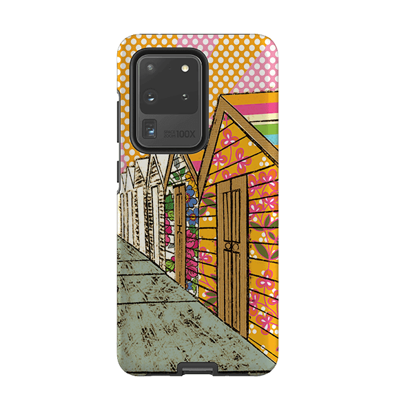 Samsung phone case-Beach Huts By Amelia Bowman-Product Details Raised bevel to protect screen from scratches. Impact resistant polycarbonate shell and shock absorbing inner TPU liner. Secure fit with design wrapping around side of the case and full access to ports. Compatible with Qi-standard wireless charging. Thickness 1/8 inch (3mm), weight 30g. Compatibility See drop down menu for options, please select the right case as we print to order.-Stringberry