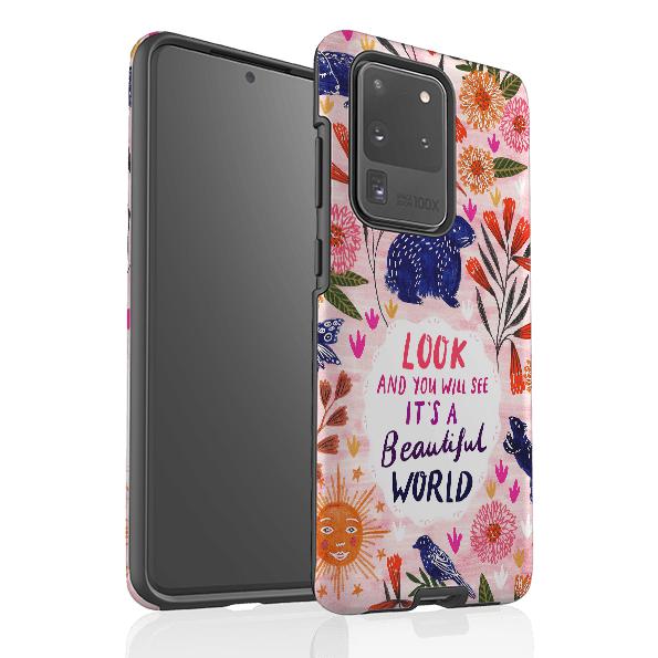 Samsung phone case-Beautiful World By Lee Foster Wilson-Product Details Raised bevel to protect screen from scratches. Impact resistant polycarbonate shell and shock absorbing inner TPU liner. Secure fit with design wrapping around side of the case and full access to ports. Compatible with Qi-standard wireless charging. Thickness 1/8 inch (3mm), weight 30g. Compatibility See drop down menu for options, please select the right case as we print to order.-Stringberry