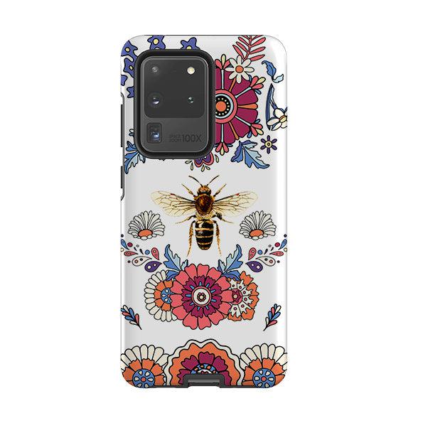 Samsung phone case-Bee Flower Power-Product Details Raised bevel to protect screen from scratches. Impact resistant polycarbonate shell and shock absorbing inner TPU liner. Secure fit with design wrapping around side of the case and full access to ports. Compatible with Qi-standard wireless charging. Thickness 1/8 inch (3mm), weight 30g. Compatibility See drop down menu for options, please select the right case as we print to order.-Stringberry