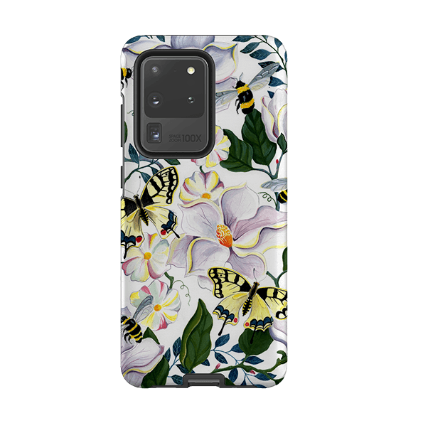 Samsung phone case-Bees And Magnolia By Bex Parkin-Product Details Raised bevel to protect screen from scratches. Impact resistant polycarbonate shell and shock absorbing inner TPU liner. Secure fit with design wrapping around side of the case and full access to ports. Compatible with Qi-standard wireless charging. Thickness 1/8 inch (3mm), weight 30g. Compatibility See drop down menu for options, please select the right case as we print to order.-Stringberry