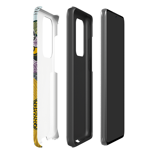 Samsung phone case-Bees And Sunflower By Kate Heiss-Product Details Raised bevel to protect screen from scratches. Impact resistant polycarbonate shell and shock absorbing inner TPU liner. Secure fit with design wrapping around side of the case and full access to ports. Compatible with Qi-standard wireless charging. Thickness 1/8 inch (3mm), weight 30g. Compatibility See drop down menu for options, please select the right case as we print to order.-Stringberry