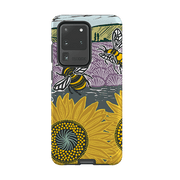Samsung phone case-Bees And Sunflower By Kate Heiss-Product Details Raised bevel to protect screen from scratches. Impact resistant polycarbonate shell and shock absorbing inner TPU liner. Secure fit with design wrapping around side of the case and full access to ports. Compatible with Qi-standard wireless charging. Thickness 1/8 inch (3mm), weight 30g. Compatibility See drop down menu for options, please select the right case as we print to order.-Stringberry