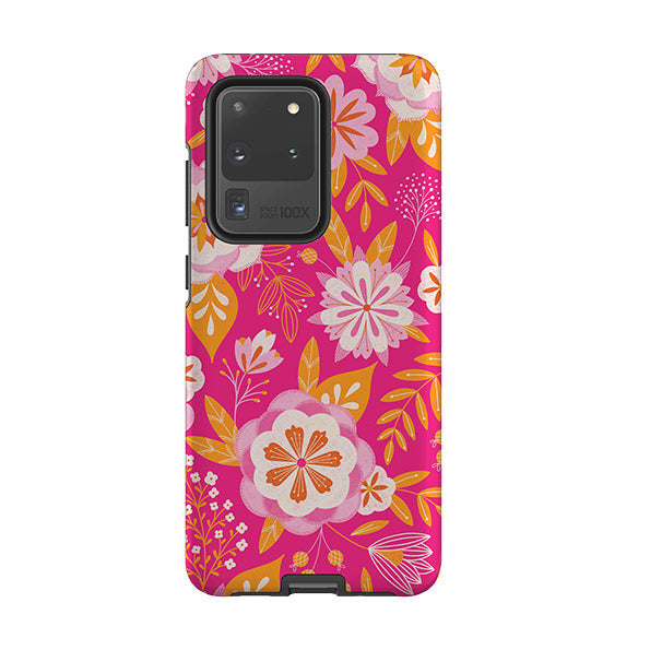 Samsung phone case-Big Bold Blooms Pink By Jenny Zemanek-Product Details Raised bevel to protect screen from scratches. Impact resistant polycarbonate shell and shock absorbing inner TPU liner. Secure fit with design wrapping around side of the case and full access to ports. Compatible with Qi-standard wireless charging. Thickness 1/8 inch (3mm), weight 30g. Compatibility See drop down menu for options, please select the right case as we print to order.-Stringberry