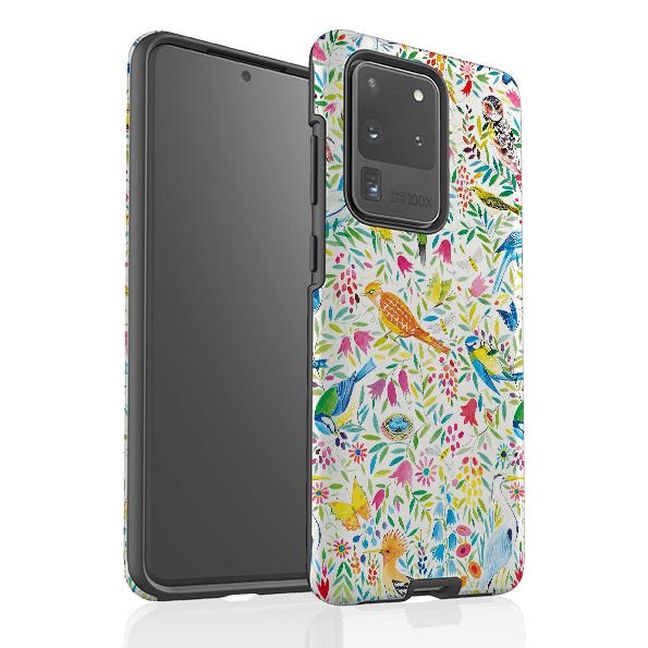 Samsung phone case-Bird Garden By Sarah Campbell-Product Details Raised bevel to protect screen from scratches. Impact resistant polycarbonate shell and shock absorbing inner TPU liner. Secure fit with design wrapping around side of the case and full access to ports. Compatible with Qi-standard wireless charging. Thickness 1/8 inch (3mm), weight 30g. Compatibility See drop down menu for options, please select the right case as we print to order.-Stringberry