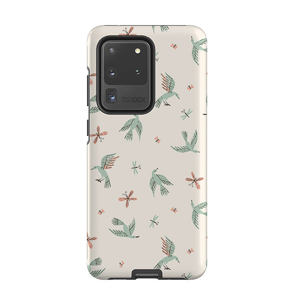 Samsung phone case-Birds And Butterflies Cream By Meghann Rader-Product Details Raised bevel to protect screen from scratches. Impact resistant polycarbonate shell and shock absorbing inner TPU liner. Secure fit with design wrapping around side of the case and full access to ports. Compatible with Qi-standard wireless charging. Thickness 1/8 inch (3mm), weight 30g. Compatibility See drop down menu for options, please select the right case as we print to order.-Stringberry