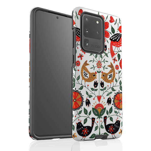 Samsung phone case-Birds And Floral By Suzy Taylor-Product Details Raised bevel to protect screen from scratches. Impact resistant polycarbonate shell and shock absorbing inner TPU liner. Secure fit with design wrapping around side of the case and full access to ports. Compatible with Qi-standard wireless charging. Thickness 1/8 inch (3mm), weight 30g. Compatibility See drop down menu for options, please select the right case as we print to order.-Stringberry