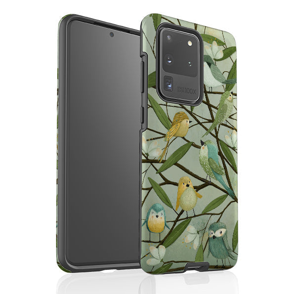 Samsung phone case-Birds By Maja Lindberg-Product Details Raised bevel to protect screen from scratches. Impact resistant polycarbonate shell and shock absorbing inner TPU liner. Secure fit with design wrapping around side of the case and full access to ports. Compatible with Qi-standard wireless charging. Thickness 1/8 inch (3mm), weight 30g. Compatibility See drop down menu for options, please select the right case as we print to order.-Stringberry