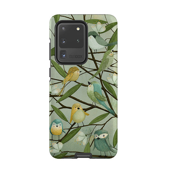 Samsung phone case-Birds By Maja Lindberg-Product Details Raised bevel to protect screen from scratches. Impact resistant polycarbonate shell and shock absorbing inner TPU liner. Secure fit with design wrapping around side of the case and full access to ports. Compatible with Qi-standard wireless charging. Thickness 1/8 inch (3mm), weight 30g. Compatibility See drop down menu for options, please select the right case as we print to order.-Stringberry