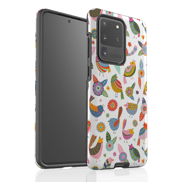 Samsung phone case-Birds Of A Feather By Suzy Taylor-Product Details Raised bevel to protect screen from scratches. Impact resistant polycarbonate shell and shock absorbing inner TPU liner. Secure fit with design wrapping around side of the case and full access to ports. Compatible with Qi-standard wireless charging. Thickness 1/8 inch (3mm), weight 30g. Compatibility See drop down menu for options, please select the right case as we print to order.-Stringberry