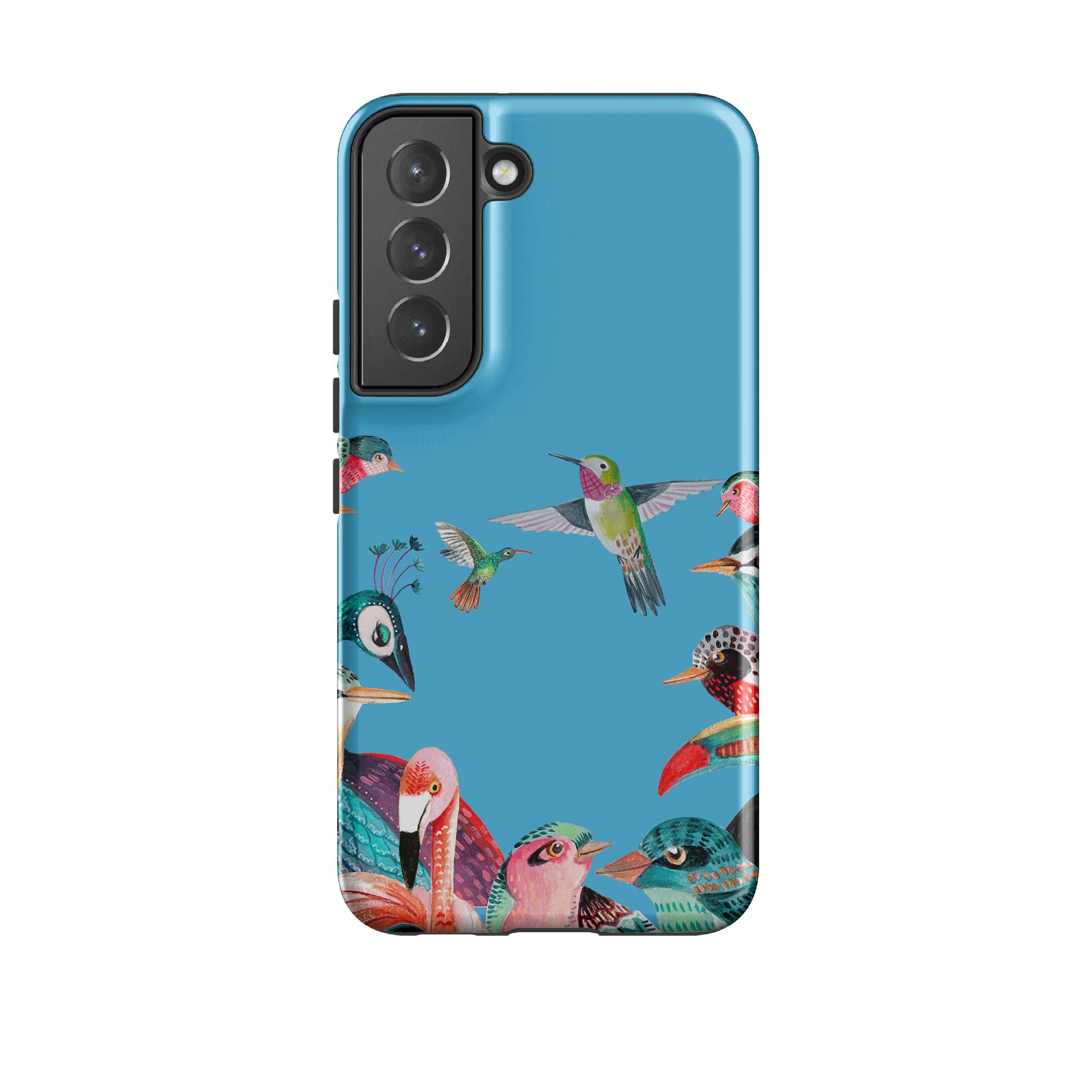 Samsung phone case-Blue Birds By Caroline Bonne Muller-Product Details Raised bevel to protect screen from scratches. Impact resistant polycarbonate shell and shock absorbing inner TPU liner. Secure fit with design wrapping around side of the case and full access to ports. Compatible with Qi-standard wireless charging. Thickness 1/8 inch (3mm), weight 30g. Compatibility See drop down menu for options, please select the right case as we print to order.-Stringberry