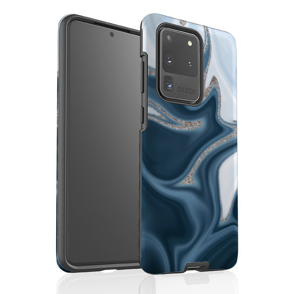 Samsung phone case-Blue Ice (case does not glitter)-Product Details Raised bevel to protect screen from scratches. Impact resistant polycarbonate shell and shock absorbing inner TPU liner. Secure fit with design wrapping around side of the case and full access to ports. Compatible with Qi-standard wireless charging. Thickness 1/8 inch (3mm), weight 30g. Compatibility See drop down menu for options, please select the right case as we print to order.-Stringberry
