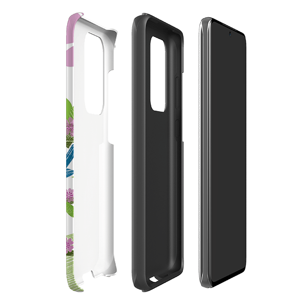 Samsung phone case-Blue Tits and Blossom By Liane Payne-Product Details Raised bevel to protect screen from scratches. Impact resistant polycarbonate shell and shock absorbing inner TPU liner. Secure fit with design wrapping around side of the case and full access to ports. Compatible with Qi-standard wireless charging. Thickness 1/8 inch (3mm), weight 30g. Compatibility See drop down menu for options, please select the right case as we print to order.-Stringberry