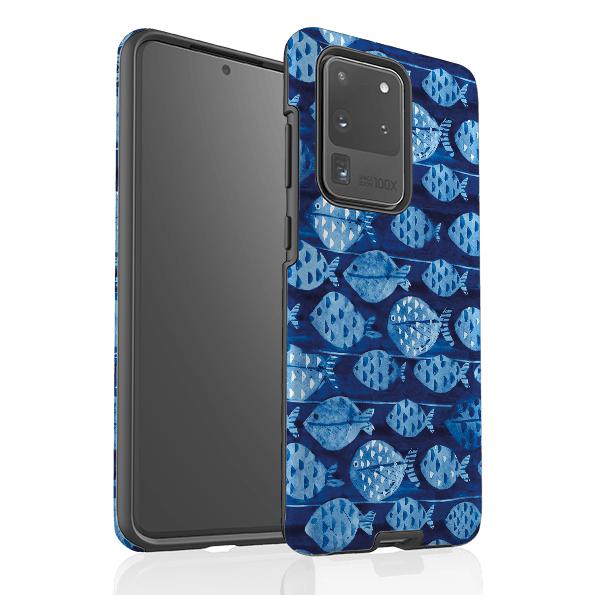 Samsung phone case-Bluefish By Sarah Campbell-Product Details Raised bevel to protect screen from scratches. Impact resistant polycarbonate shell and shock absorbing inner TPU liner. Secure fit with design wrapping around side of the case and full access to ports. Compatible with Qi-standard wireless charging. Thickness 1/8 inch (3mm), weight 30g. Compatibility See drop down menu for options, please select the right case as we print to order.-Stringberry