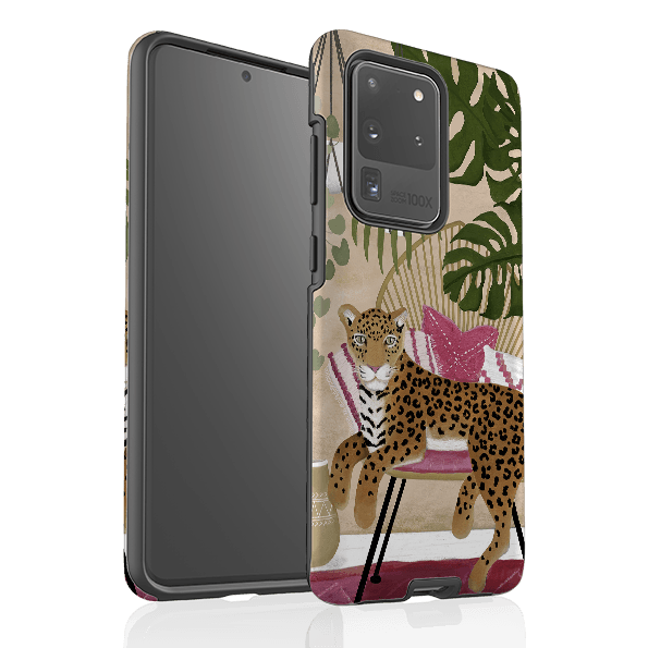 Samsung phone case-Boho Leopard Cream By Bex Parkin-Product Details Raised bevel to protect screen from scratches. Impact resistant polycarbonate shell and shock absorbing inner TPU liner. Secure fit with design wrapping around side of the case and full access to ports. Compatible with Qi-standard wireless charging. Thickness 1/8 inch (3mm), weight 30g. Compatibility See drop down menu for options, please select the right case as we print to order.-Stringberry