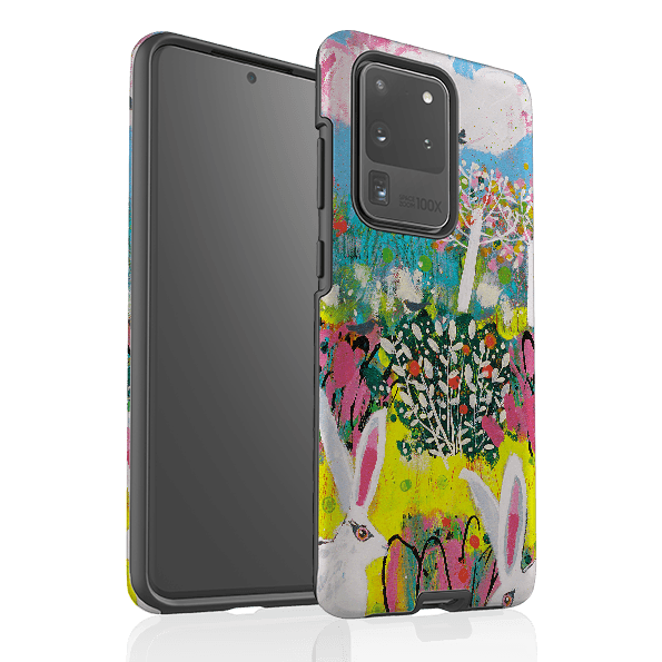 Samsung phone case-Bunnies By Claire West-Product Details Raised bevel to protect screen from scratches. Impact resistant polycarbonate shell and shock absorbing inner TPU liner. Secure fit with design wrapping around side of the case and full access to ports. Compatible with Qi-standard wireless charging. Thickness 1/8 inch (3mm), weight 30g. Compatibility See drop down menu for options, please select the right case as we print to order.-Stringberry