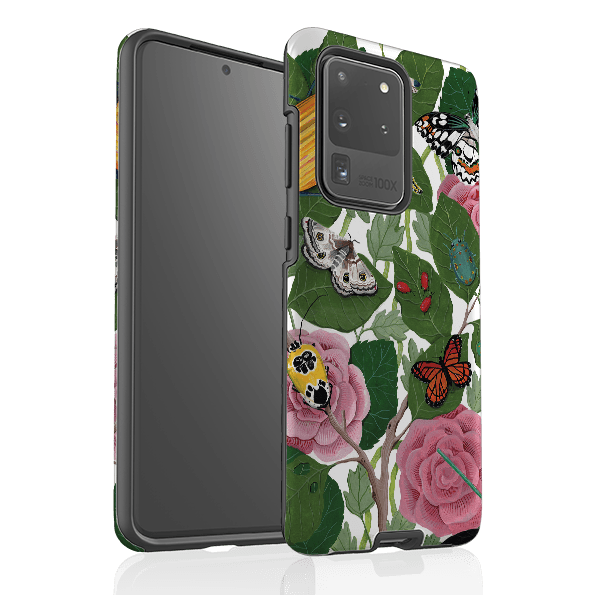 Samsung phone case-Butterflies And Beatles By Bex Parkin-Product Details Raised bevel to protect screen from scratches. Impact resistant polycarbonate shell and shock absorbing inner TPU liner. Secure fit with design wrapping around side of the case and full access to ports. Compatible with Qi-standard wireless charging. Thickness 1/8 inch (3mm), weight 30g. Compatibility See drop down menu for options, please select the right case as we print to order.-Stringberry