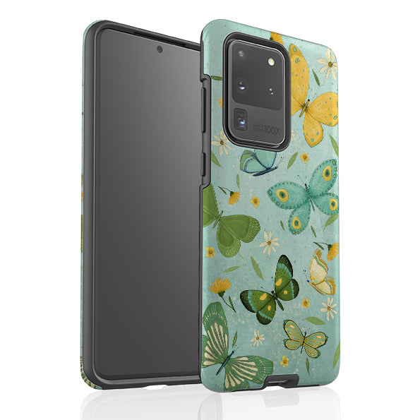 Samsung phone case-Butterflies By Maja Lindberg-Product Details Raised bevel to protect screen from scratches. Impact resistant polycarbonate shell and shock absorbing inner TPU liner. Secure fit with design wrapping around side of the case and full access to ports. Compatible with Qi-standard wireless charging. Thickness 1/8 inch (3mm), weight 30g. Compatibility See drop down menu for options, please select the right case as we print to order.-Stringberry