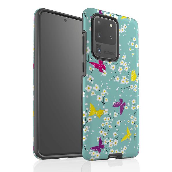 Samsung phone case-Butterfly Blossoms By Sarah Campbell-Product Details Raised bevel to protect screen from scratches. Impact resistant polycarbonate shell and shock absorbing inner TPU liner. Secure fit with design wrapping around side of the case and full access to ports. Compatible with Qi-standard wireless charging. Thickness 1/8 inch (3mm), weight 30g. Compatibility See drop down menu for options, please select the right case as we print to order.-Stringberry
