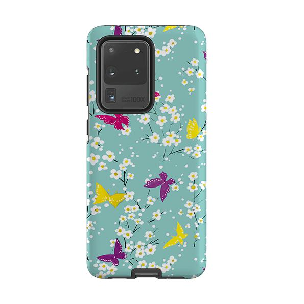 Samsung phone case-Butterfly Blossoms By Sarah Campbell-Product Details Raised bevel to protect screen from scratches. Impact resistant polycarbonate shell and shock absorbing inner TPU liner. Secure fit with design wrapping around side of the case and full access to ports. Compatible with Qi-standard wireless charging. Thickness 1/8 inch (3mm), weight 30g. Compatibility See drop down menu for options, please select the right case as we print to order.-Stringberry