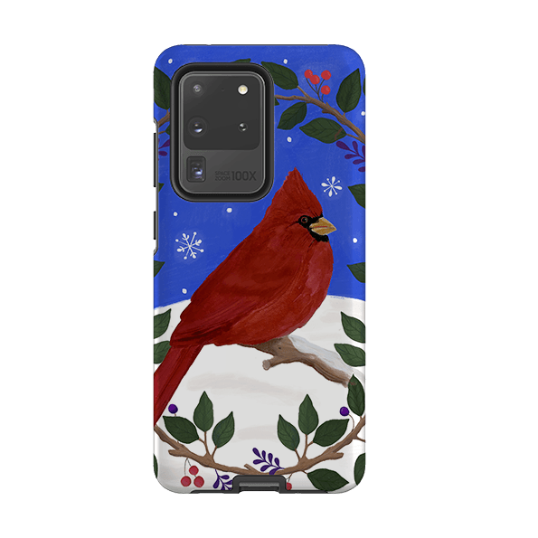 Samsung phone case-Cardinal Wreath By Bex Parkin-Product Details Raised bevel to protect screen from scratches. Impact resistant polycarbonate shell and shock absorbing inner TPU liner. Secure fit with design wrapping around side of the case and full access to ports. Compatible with Qi-standard wireless charging. Thickness 1/8 inch (3mm), weight 30g. Compatibility See drop down menu for options, please select the right case as we print to order.-Stringberry