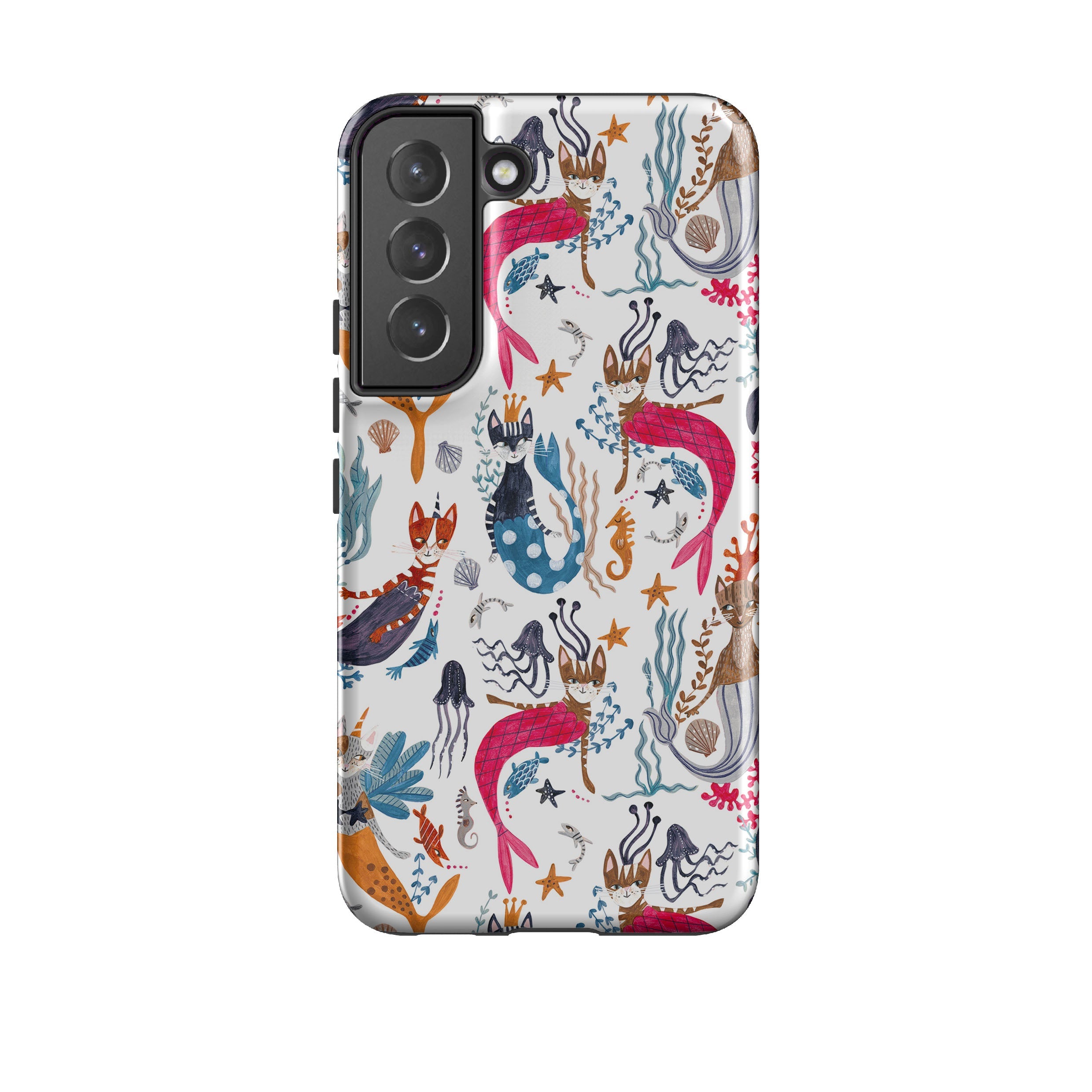 Samsung phone case-Cat-Fish By Caroline Bonne Muller-Product Details Raised bevel to protect screen from scratches. Impact resistant polycarbonate shell and shock absorbing inner TPU liner. Secure fit with design wrapping around side of the case and full access to ports. Compatible with Qi-standard wireless charging. Thickness 1/8 inch (3mm), weight 30g. Compatibility See drop down menu for options, please select the right case as we print to order.-Stringberry