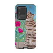 Samsung phone case-Cat Floral By Mary Stubberfield-Product Details Raised bevel to protect screen from scratches. Impact resistant polycarbonate shell and shock absorbing inner TPU liner. Secure fit with design wrapping around side of the case and full access to ports. Compatible with Qi-standard wireless charging. Thickness 1/8 inch (3mm), weight 30g. Compatibility See drop down menu for options, please select the right case as we print to order.-Stringberry