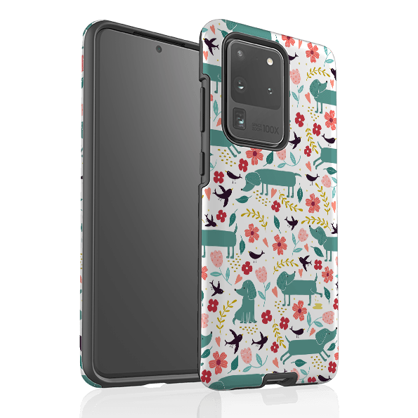 Samsung phone case-Cheek Dachshunds By Suzy Taylor-Product Details Raised bevel to protect screen from scratches. Impact resistant polycarbonate shell and shock absorbing inner TPU liner. Secure fit with design wrapping around side of the case and full access to ports. Compatible with Qi-standard wireless charging. Thickness 1/8 inch (3mm), weight 30g. Compatibility See drop down menu for options, please select the right case as we print to order.-Stringberry
