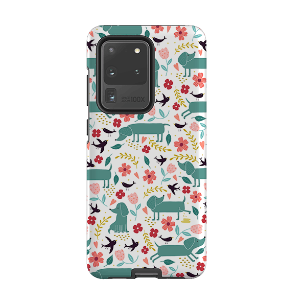 Samsung phone case-Cheek Dachshunds By Suzy Taylor-Product Details Raised bevel to protect screen from scratches. Impact resistant polycarbonate shell and shock absorbing inner TPU liner. Secure fit with design wrapping around side of the case and full access to ports. Compatible with Qi-standard wireless charging. Thickness 1/8 inch (3mm), weight 30g. Compatibility See drop down menu for options, please select the right case as we print to order.-Stringberry