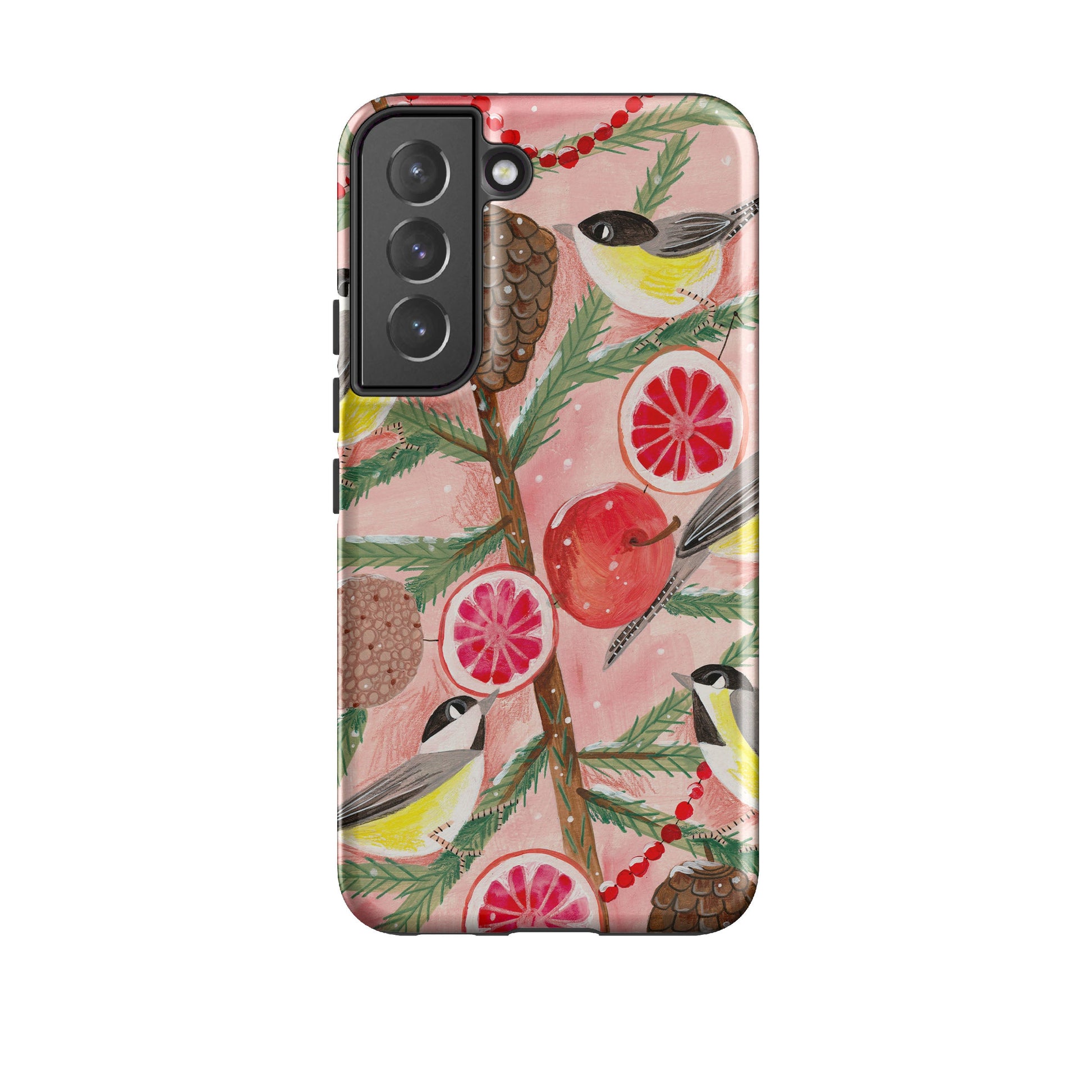 Samsung phone case-Chickadee By Caroline Bonne Muller-Product Details Raised bevel to protect screen from scratches. Impact resistant polycarbonate shell and shock absorbing inner TPU liner. Secure fit with design wrapping around side of the case and full access to ports. Compatible with Qi-standard wireless charging. Thickness 1/8 inch (3mm), weight 30g. Compatibility See drop down menu for options, please select the right case as we print to order.-Stringberry