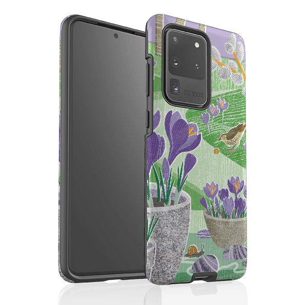 Samsung phone case-Crocus By Liane Payne-Product Details Raised bevel to protect screen from scratches. Impact resistant polycarbonate shell and shock absorbing inner TPU liner. Secure fit with design wrapping around side of the case and full access to ports. Compatible with Qi-standard wireless charging. Thickness 1/8 inch (3mm), weight 30g. Compatibility See drop down menu for options, please select the right case as we print to order.-Stringberry
