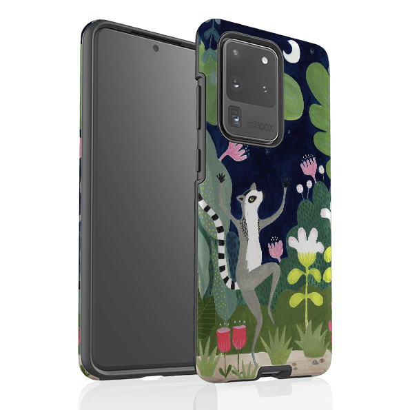 Samsung phone case-Dancing Lemur By Bex Parkin-Product Details Raised bevel to protect screen from scratches. Impact resistant polycarbonate shell and shock absorbing inner TPU liner. Secure fit with design wrapping around side of the case and full access to ports. Compatible with Qi-standard wireless charging. Thickness 1/8 inch (3mm), weight 30g. Compatibility See drop down menu for options, please select the right case as we print to order.-Stringberry