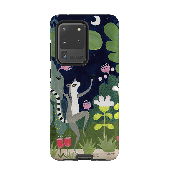 Samsung phone case-Dancing Lemur By Bex Parkin-Product Details Raised bevel to protect screen from scratches. Impact resistant polycarbonate shell and shock absorbing inner TPU liner. Secure fit with design wrapping around side of the case and full access to ports. Compatible with Qi-standard wireless charging. Thickness 1/8 inch (3mm), weight 30g. Compatibility See drop down menu for options, please select the right case as we print to order.-Stringberry
