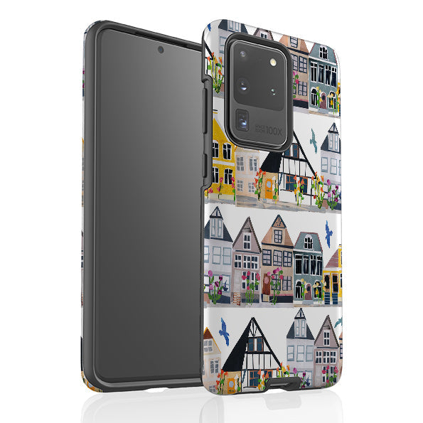 Samsung phone case-Danish Houses By Tracey English-Product Details Raised bevel to protect screen from scratches. Impact resistant polycarbonate shell and shock absorbing inner TPU liner. Secure fit with design wrapping around side of the case and full access to ports. Compatible with Qi-standard wireless charging. Thickness 1/8 inch (3mm), weight 30g. Compatibility See drop down menu for options, please select the right case as we print to order.-Stringberry