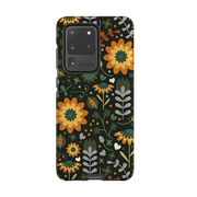Samsung phone case-Dark Floral By Suzy Taylor-Product Details Raised bevel to protect screen from scratches. Impact resistant polycarbonate shell and shock absorbing inner TPU liner. Secure fit with design wrapping around side of the case and full access to ports. Compatible with Qi-standard wireless charging. Thickness 1/8 inch (3mm), weight 30g. Compatibility See drop down menu for options, please select the right case as we print to order.-Stringberry