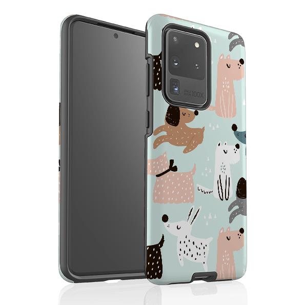 Samsung phone case-Dogs World-Product Details Raised bevel to protect screen from scratches. Impact resistant polycarbonate shell and shock absorbing inner TPU liner. Secure fit with design wrapping around side of the case and full access to ports. Compatible with Qi-standard wireless charging. Thickness 1/8 inch (3mm), weight 30g. Compatibility See drop down menu for options, please select the right case as we print to order.-Stringberry
