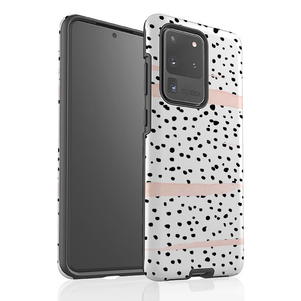 Samsung phone case-Dots And Blush-Product Details Raised bevel to protect screen from scratches. Impact resistant polycarbonate shell and shock absorbing inner TPU liner. Secure fit with design wrapping around side of the case and full access to ports. Compatible with Qi-standard wireless charging. Thickness 1/8 inch (3mm), weight 30g. Compatibility See drop down menu for options, please select the right case as we print to order.-Stringberry