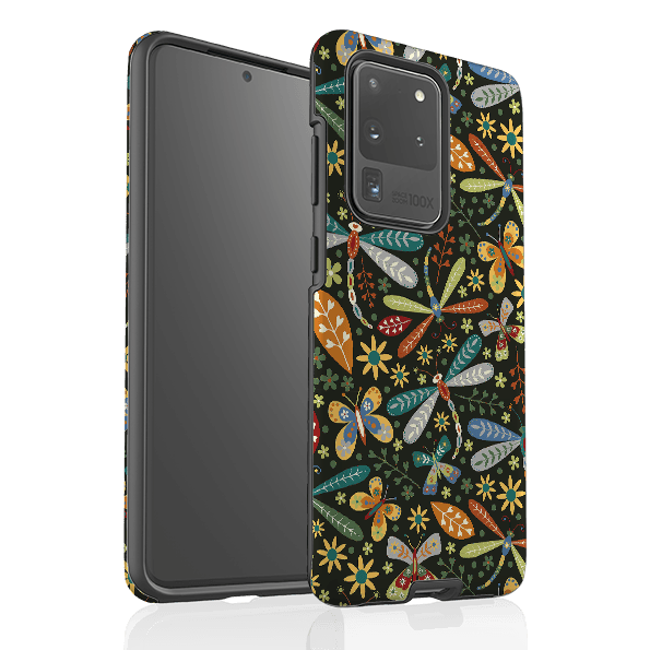 Samsung phone case-Dragon Flies By Suzy Taylor-Product Details Raised bevel to protect screen from scratches. Impact resistant polycarbonate shell and shock absorbing inner TPU liner. Secure fit with design wrapping around side of the case and full access to ports. Compatible with Qi-standard wireless charging. Thickness 1/8 inch (3mm), weight 30g. Compatibility See drop down menu for options, please select the right case as we print to order.-Stringberry