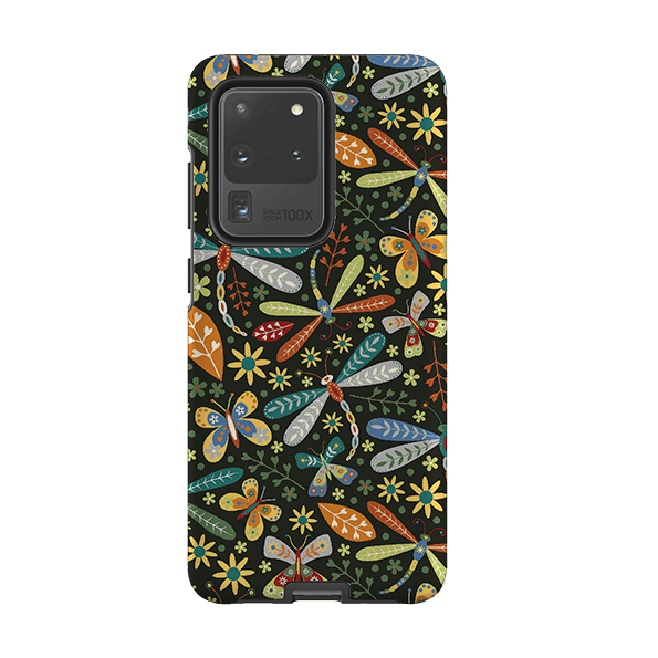 Samsung phone case-Dragon Flies By Suzy Taylor-Product Details Raised bevel to protect screen from scratches. Impact resistant polycarbonate shell and shock absorbing inner TPU liner. Secure fit with design wrapping around side of the case and full access to ports. Compatible with Qi-standard wireless charging. Thickness 1/8 inch (3mm), weight 30g. Compatibility See drop down menu for options, please select the right case as we print to order.-Stringberry