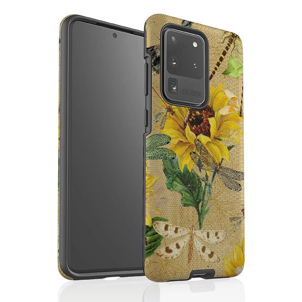 Samsung phone case-Dragonflies And Sunflowers-Product Details Raised bevel to protect screen from scratches. Impact resistant polycarbonate shell and shock absorbing inner TPU liner. Secure fit with design wrapping around side of the case and full access to ports. Compatible with Qi-standard wireless charging. Thickness 1/8 inch (3mm), weight 30g. Compatibility See drop down menu for options, please select the right case as we print to order.-Stringberry