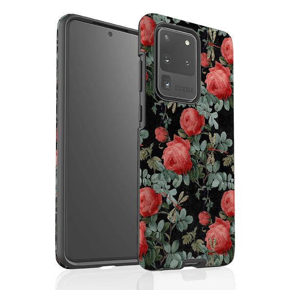 Samsung phone case-Dragons And Roses-Product Details Raised bevel to protect screen from scratches. Impact resistant polycarbonate shell and shock absorbing inner TPU liner. Secure fit with design wrapping around side of the case and full access to ports. Compatible with Qi-standard wireless charging. Thickness 1/8 inch (3mm), weight 30g. Compatibility See drop down menu for options, please select the right case as we print to order.-Stringberry